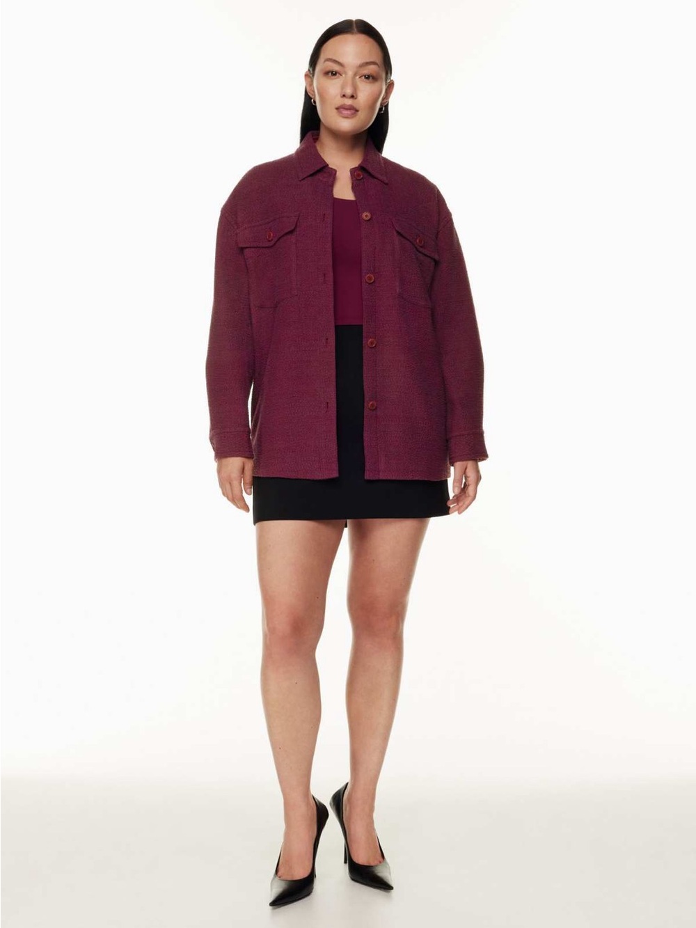Aritzia Babaton Joan Shirt Jacket Shacket Pockets Women's Size 2 Wine Color